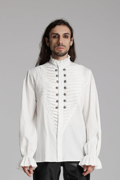 Victorian Lolita Blouse - Stand Collar Beast Buckle, White, Buckle Detail, Stand Collar - main product image
