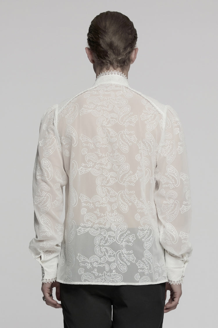 Victorian Lolita Blouse - Stand Collar Chiffon, White, Stand Collar, Men's Style - additional product view 3