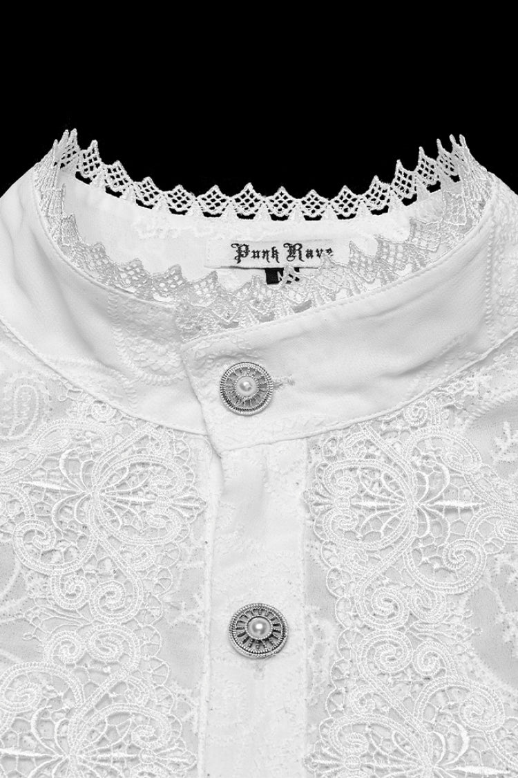 Victorian Lolita Blouse - Stand Collar Chiffon, White, Stand Collar, Men's Style - additional product view 5