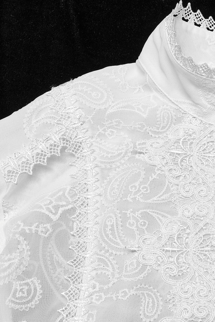 Victorian Lolita Blouse - Stand Collar Chiffon, White, Stand Collar, Men's Style - additional product view 6