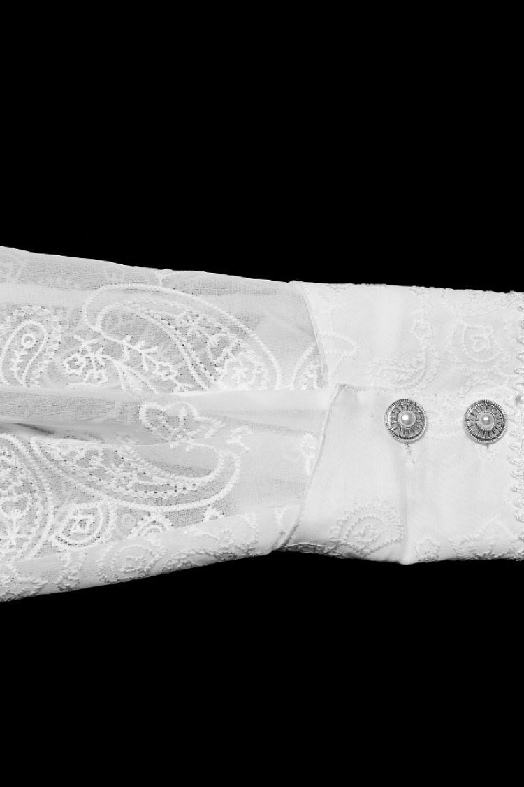 Victorian Lolita Blouse - Stand Collar Chiffon, White, Stand Collar, Men's Style - additional product view 7