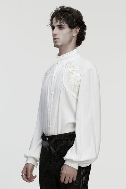 Victorian Lolita Blouse - Stand Collar Lantern Floral, White, Stand Collar, Men's Style - additional product view 2