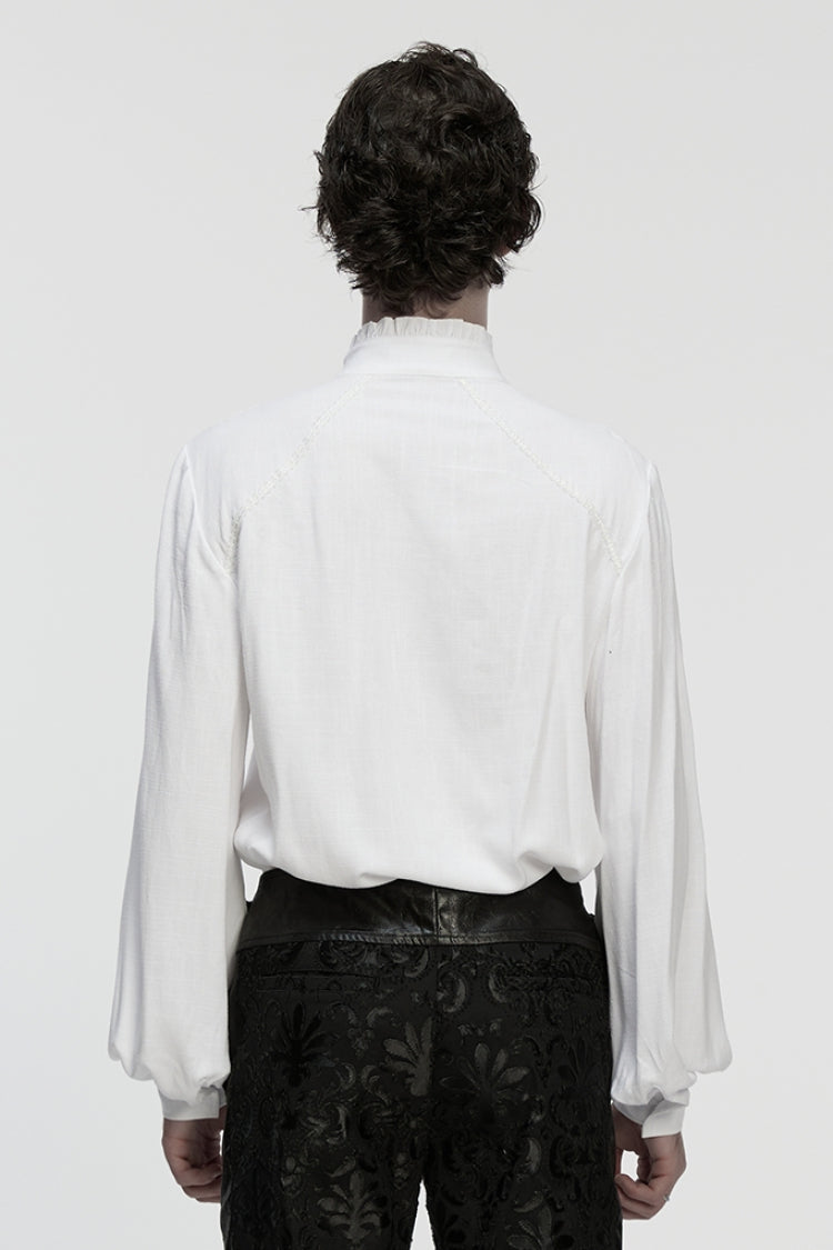 Victorian Lolita Blouse - Stand Collar Lantern Floral, White, Stand Collar, Men's Style - additional product view 3