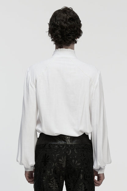 Victorian Lolita Blouse - Stand Collar Lantern Floral, White, Stand Collar, Men's Style - additional product view 3