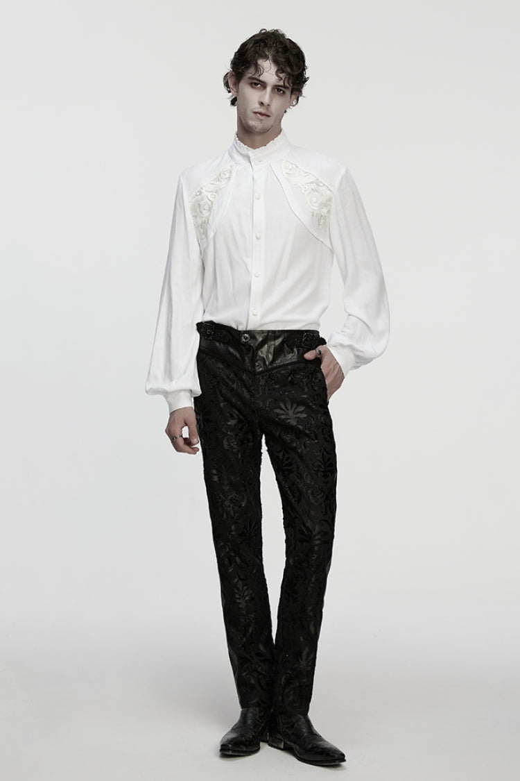 Victorian Lolita Blouse - Stand Collar Lantern Floral, White, Stand Collar, Men's Style - additional product view 4