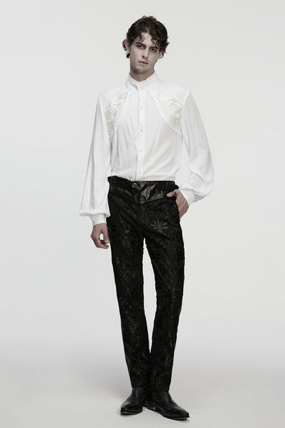 Victorian Lolita Blouse - Stand Collar Lantern Floral, White, Stand Collar, Men's Style - additional product view 4