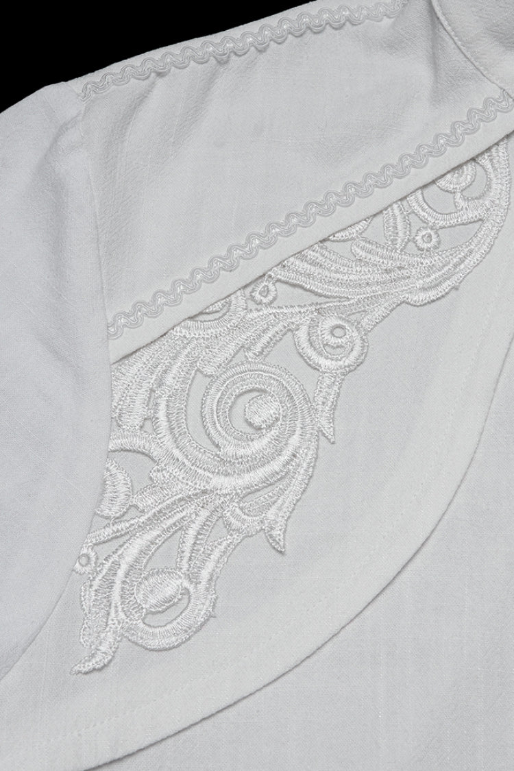 Victorian Lolita Blouse - Stand Collar Lantern Floral, White, Stand Collar, Men's Style - additional product view 5
