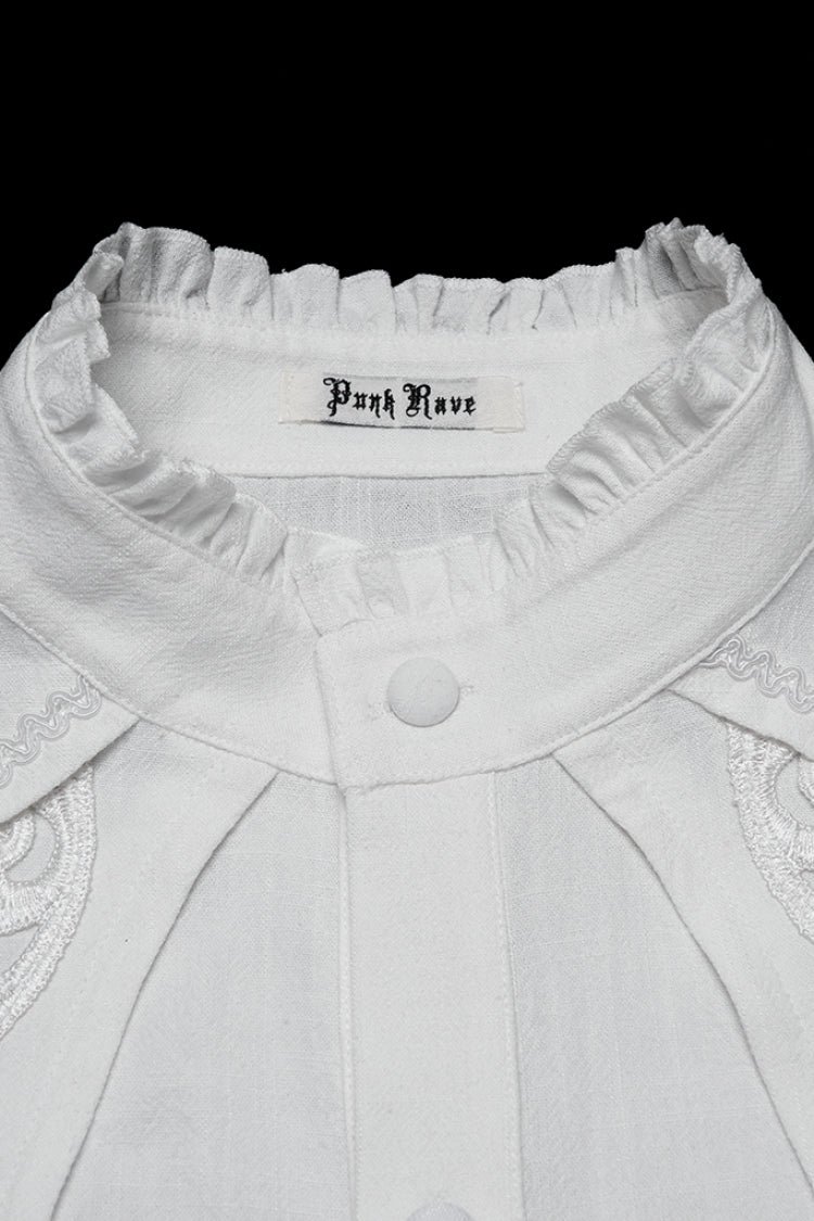 Victorian Lolita Blouse - Stand Collar Lantern Floral, White, Stand Collar, Men's Style - additional product view 6