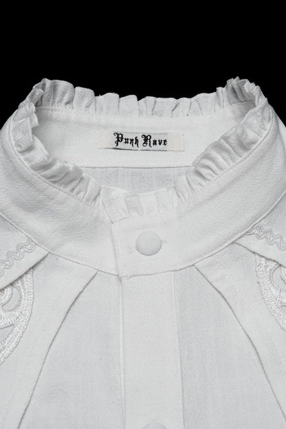 Victorian Lolita Blouse - Stand Collar Lantern Floral, White, Stand Collar, Men's Style - additional product view 6