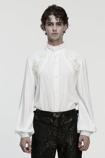 Victorian Lolita Blouse - Stand Collar Lantern Floral, White, Stand Collar, Men's Style - main product image