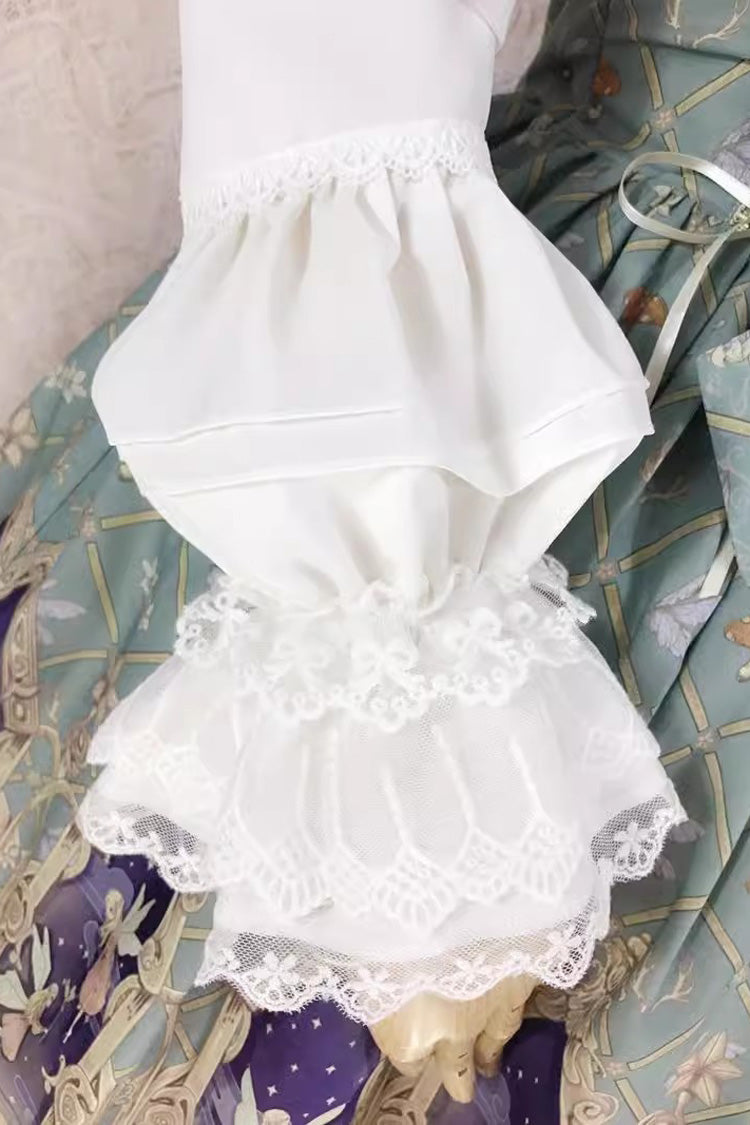 Victorian Lolita Blouse - Stand Collar Lantern Lace, White, Stand Collar, Lace Trim - additional product view 4