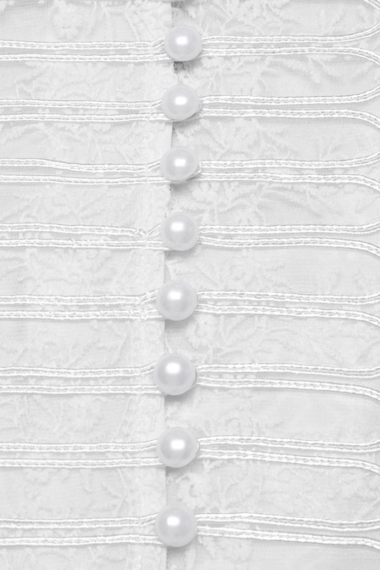 Victorian Lolita Blouse - Stand Collar Puff Jacquard, White, Puff Sleeves, Stand Collar - additional product view 6
