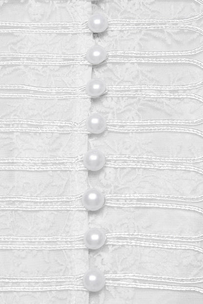Victorian Lolita Blouse - Stand Collar Puff Jacquard, White, Puff Sleeves, Stand Collar - additional product view 6