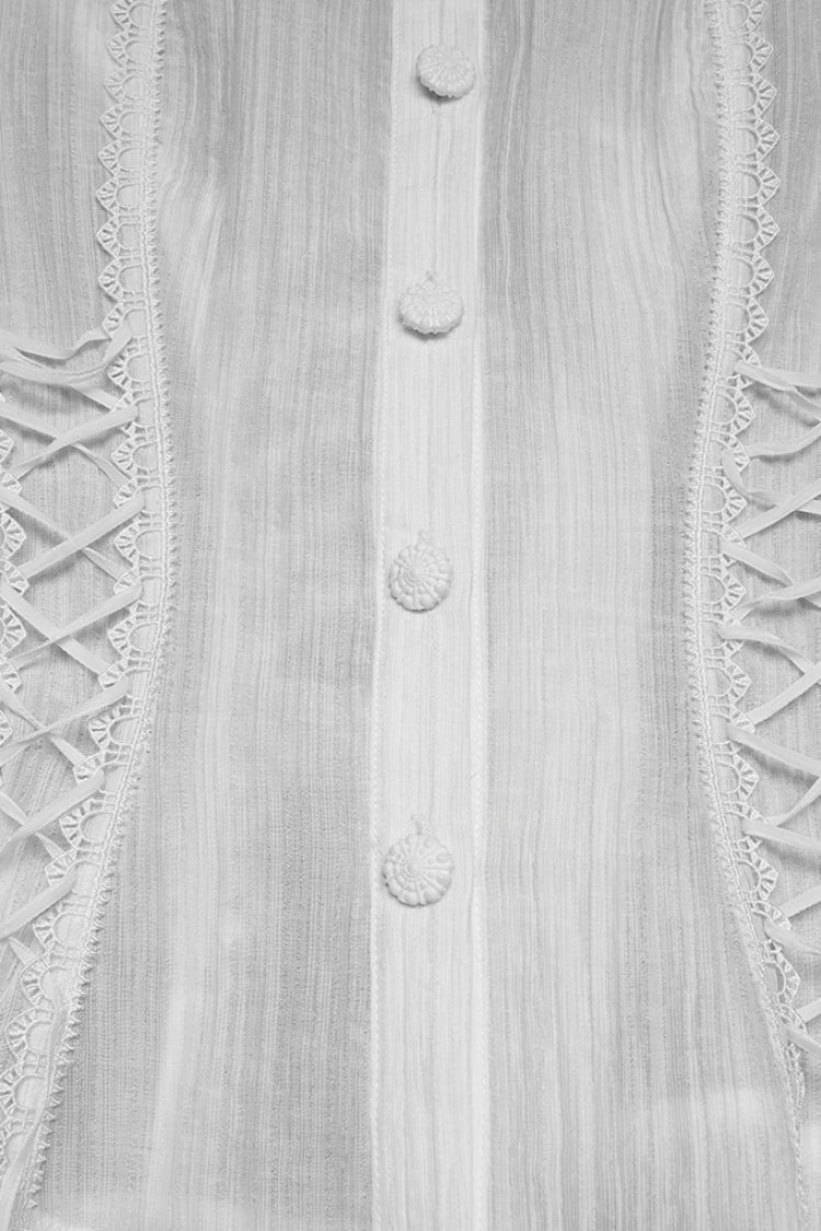 Victorian Lolita Blouse - Stand Collar Puff Ruffled, White, Puff Sleeves, Stand Collar - additional product view 7