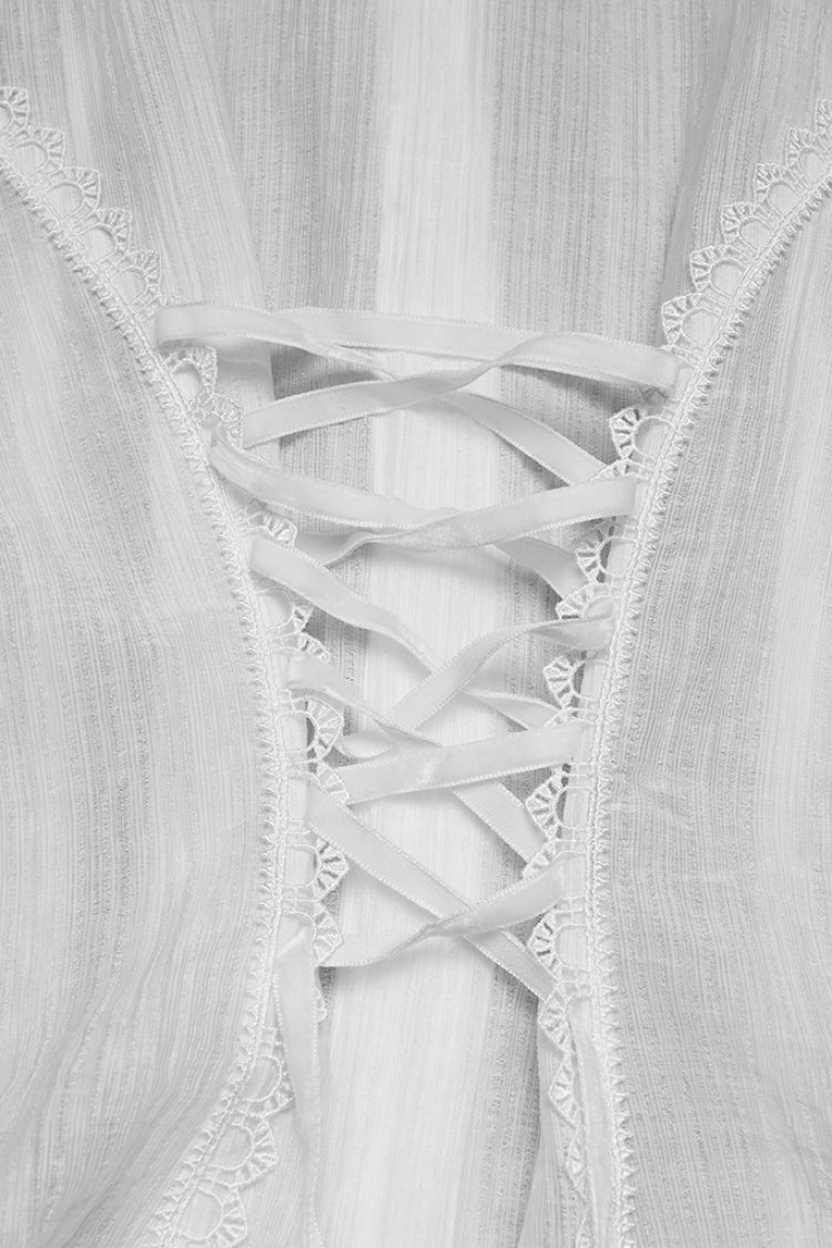 Victorian Lolita Blouse - Stand Collar Puff Ruffled, White, Puff Sleeves, Stand Collar - additional product view 8