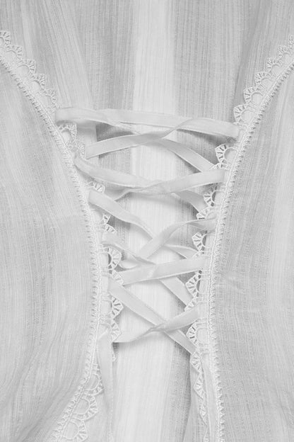 Victorian Lolita Blouse - Stand Collar Puff Ruffled, White, Puff Sleeves, Stand Collar - additional product view 8