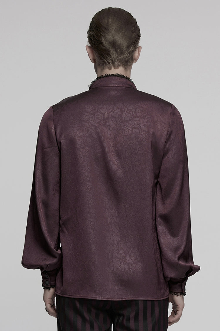 Victorian Lolita Blouse - Stand Collar Ruffle Embroidery, Red, Stand Collar, Men's Style - additional product view 3
