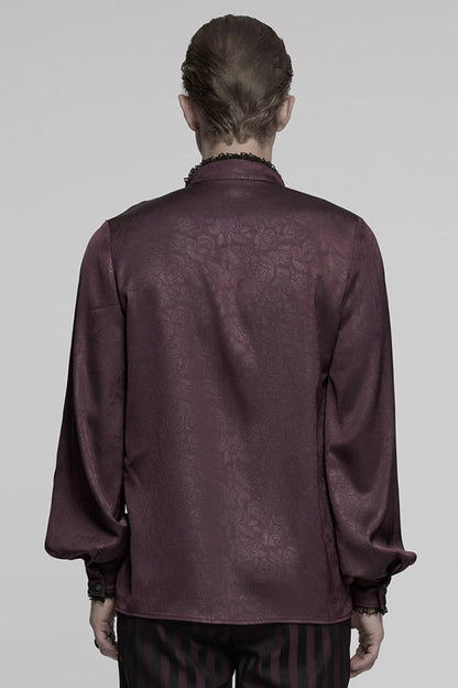 Victorian Lolita Blouse - Stand Collar Ruffle Embroidery, Red, Stand Collar, Men's Style - additional product view 3
