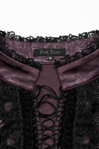 Victorian Lolita Blouse - Stand Collar Ruffle Embroidery, Red, Stand Collar, Men's Style - additional product view 5