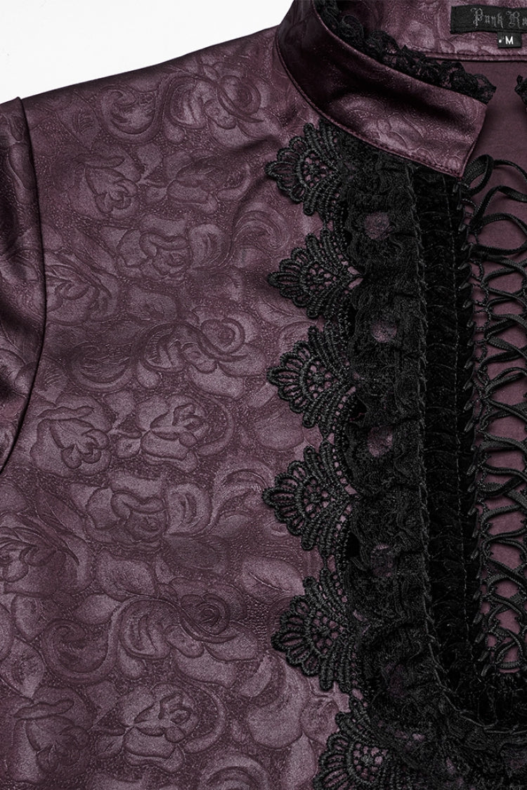 Victorian Lolita Blouse - Stand Collar Ruffle Embroidery, Red, Stand Collar, Men's Style - additional product view 6