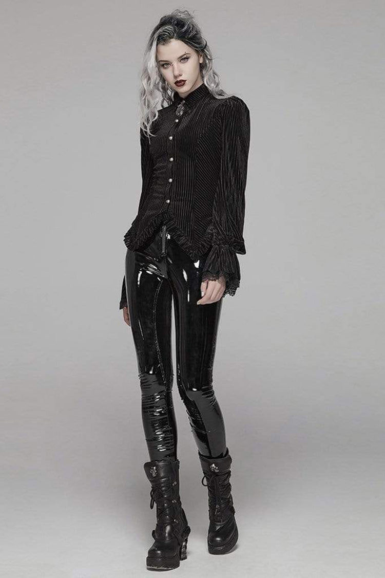 Victorian Lolita Blouse - Striped Velvet Metal, 2 Colors, Striped, Women's Style - additional product view 3