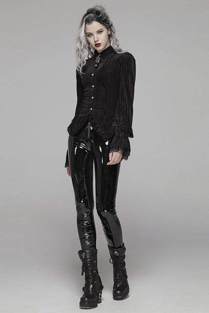 Victorian Lolita Blouse - Striped Velvet Metal, 2 Colors, Striped, Women's Style - additional product view 3