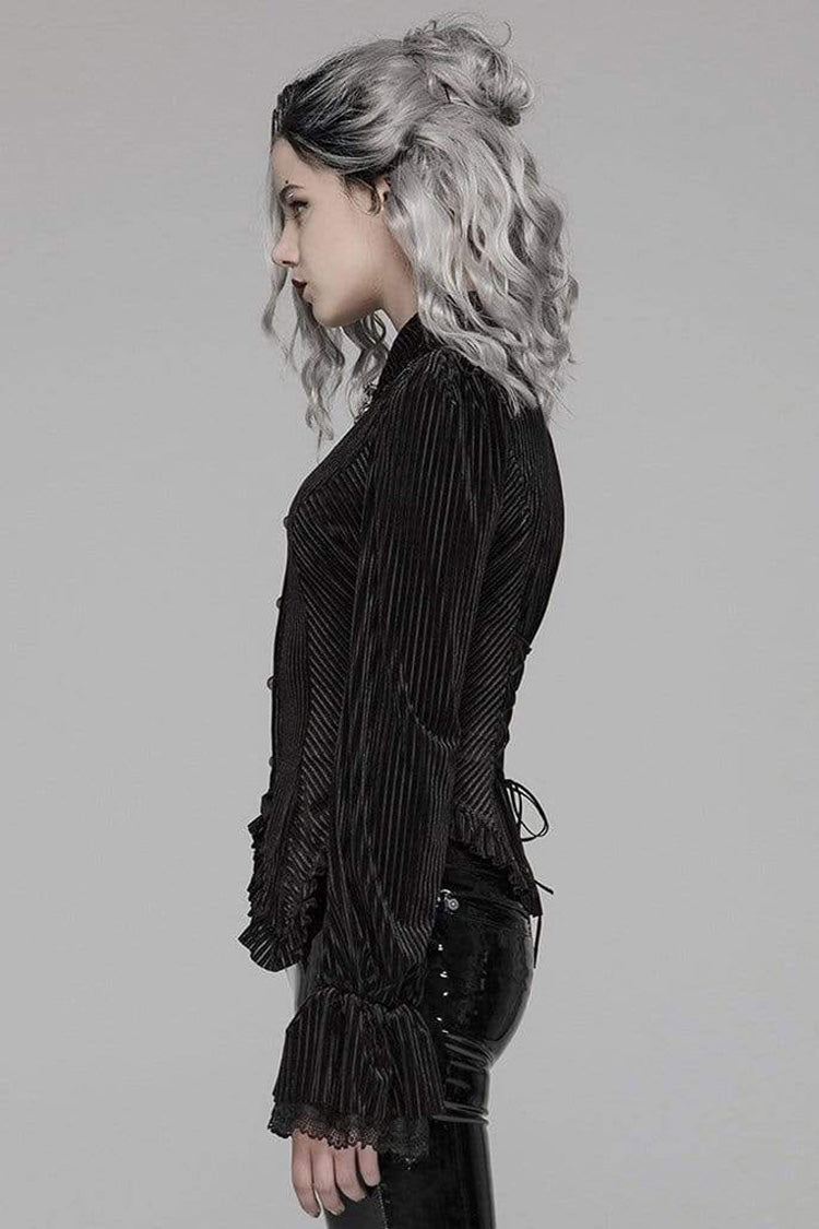 Victorian Lolita Blouse - Striped Velvet Metal, 2 Colors, Striped, Women's Style - additional product view 4
