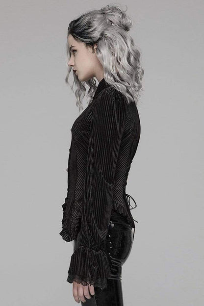 Victorian Lolita Blouse - Striped Velvet Metal, 2 Colors, Striped, Women's Style - additional product view 4