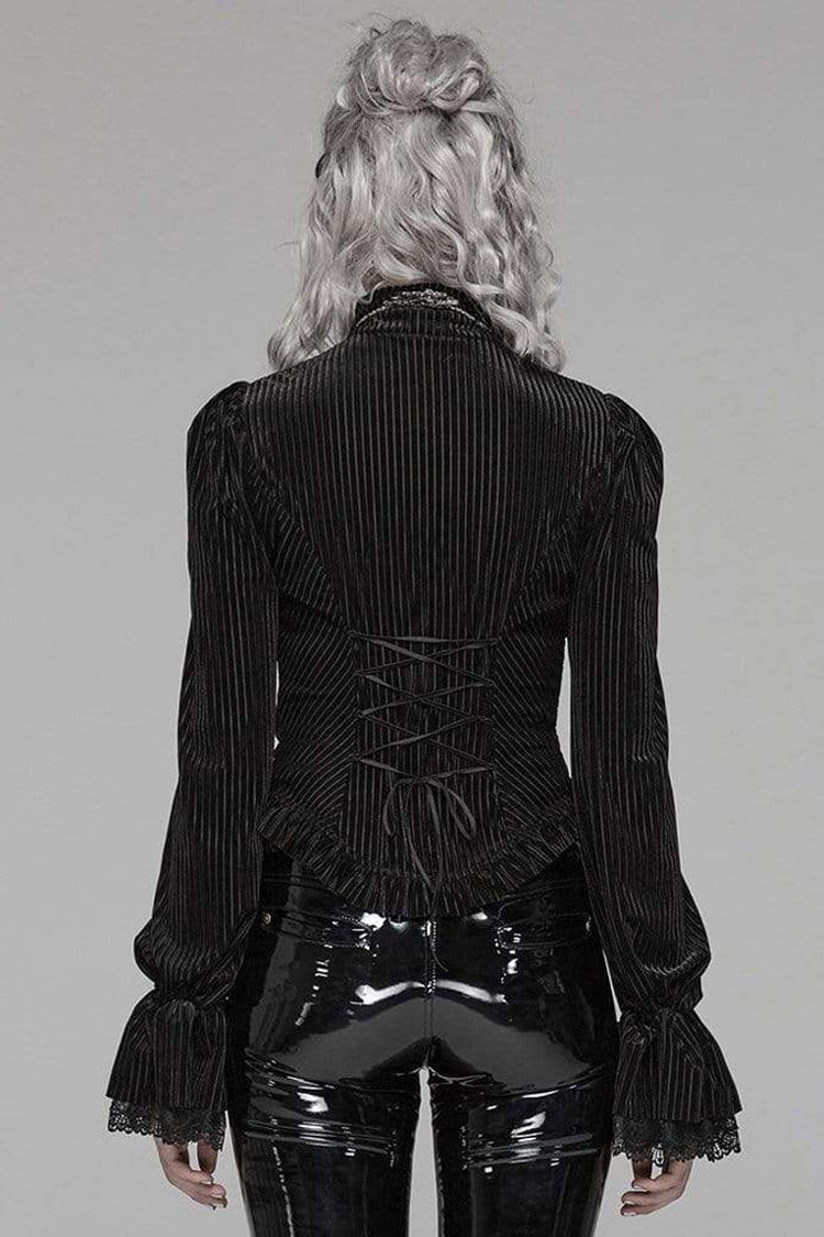 Victorian Lolita Blouse - Striped Velvet Metal, 2 Colors, Striped, Women's Style - additional product view 5