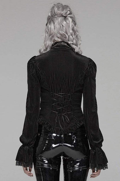 Victorian Lolita Blouse - Striped Velvet Metal, 2 Colors, Striped, Women's Style - additional product view 5