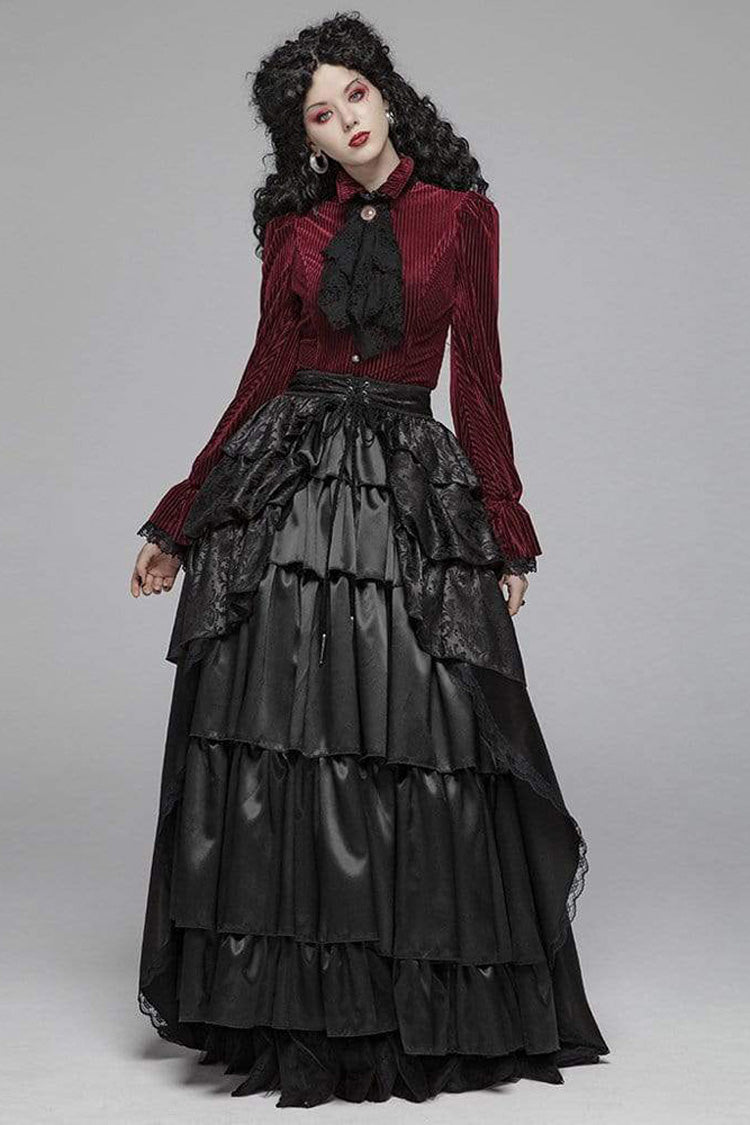Victorian Lolita Blouse - Striped Velvet Metal, 2 Colors, Striped, Women's Style - additional product view 6