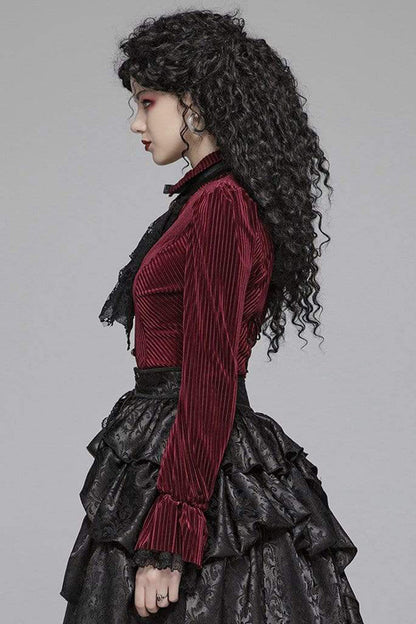 Victorian Lolita Blouse - Striped Velvet Metal, 2 Colors, Striped, Women's Style - additional product view 7