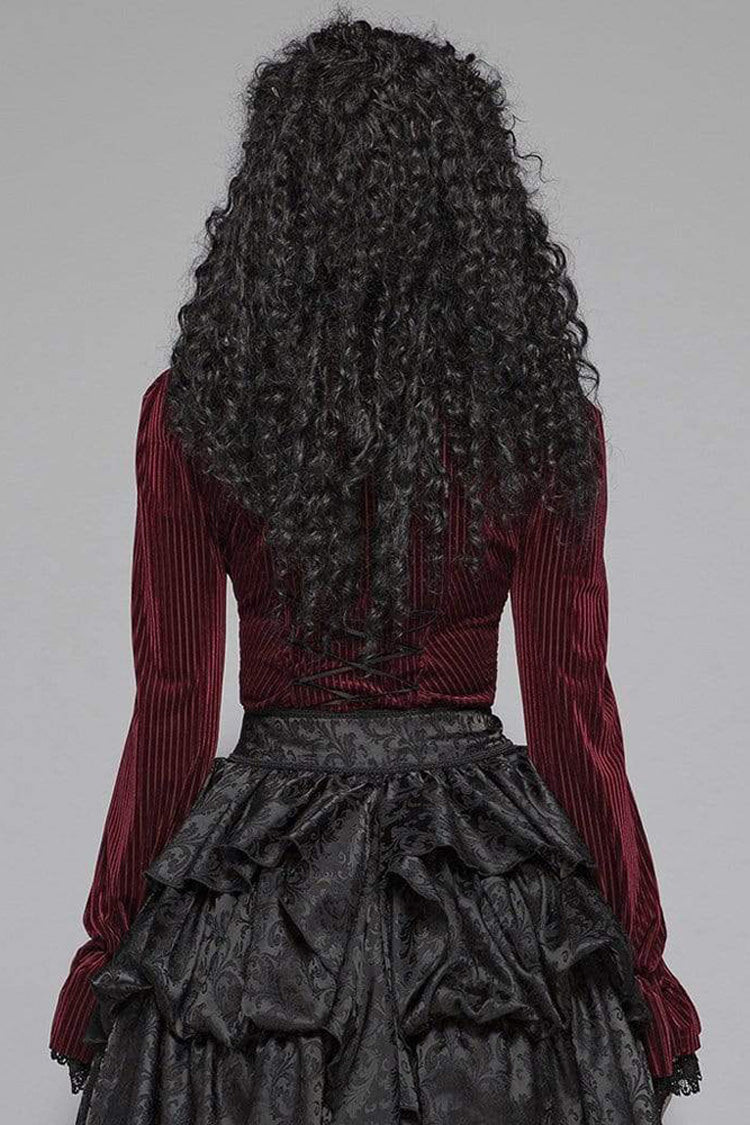 Victorian Lolita Blouse - Striped Velvet Metal, 2 Colors, Striped, Women's Style - additional product view 8