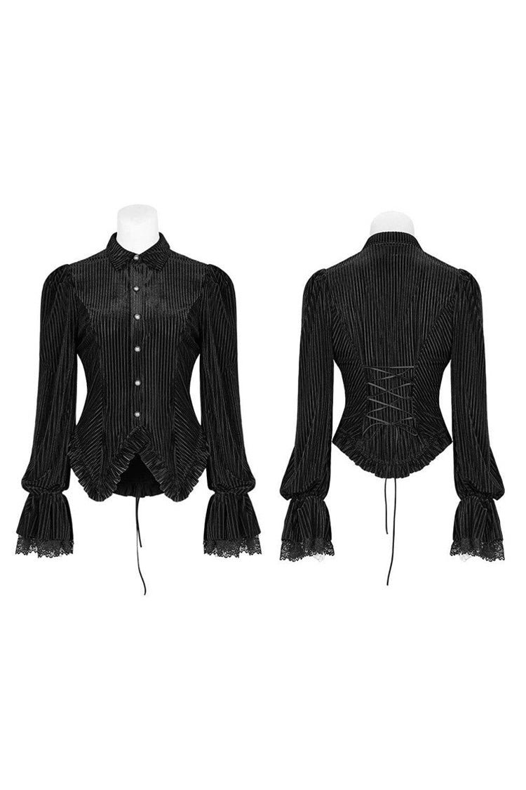 Victorian Lolita Blouse - Striped Velvet Metal, 2 Colors, Striped, Women's Style - additional product view 10