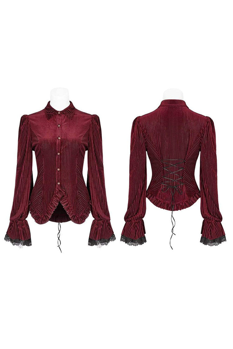 Victorian Lolita Blouse - Striped Velvet Metal, 2 Colors, Striped, Women's Style - additional product view 11