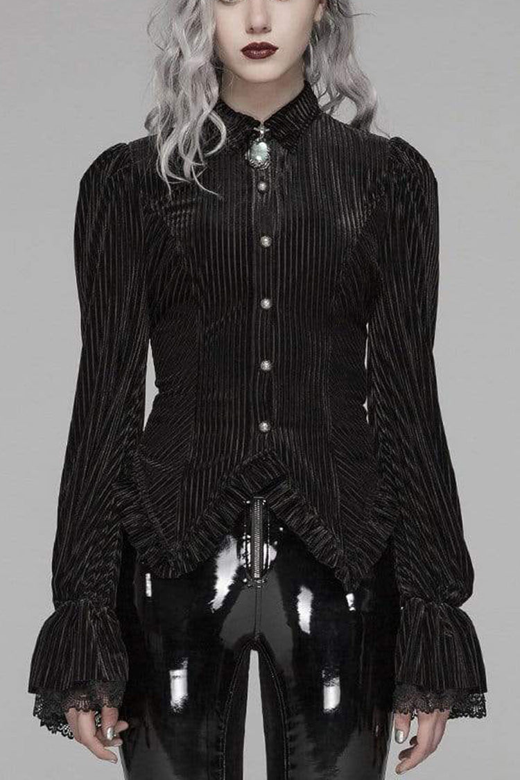Victorian Lolita Blouse - Striped Velvet Metal, 2 Colors, Striped, Women's Style - main product image