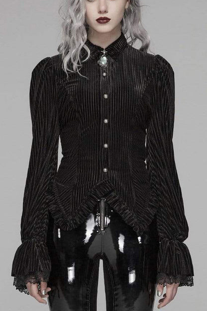 Victorian Lolita Blouse - Striped Velvet Metal, 2 Colors, Striped, Women's Style - main product image