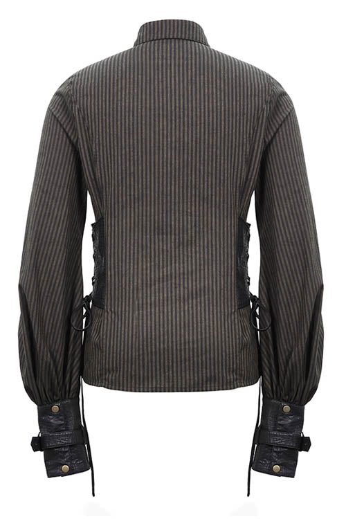 Victorian Lolita Blouse - Striped Waist Cuff Leather, Brown, Striped, Men's Style - additional product view 6