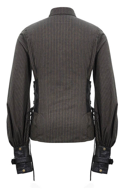 Victorian Lolita Blouse - Striped Waist Cuff Leather, Brown, Striped, Men's Style - additional product view 6