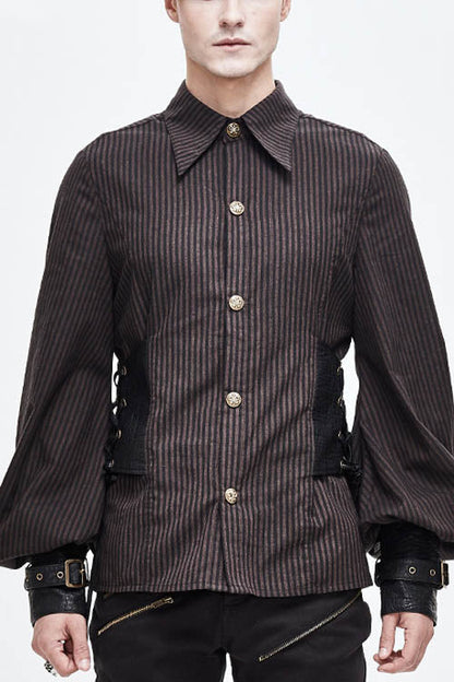 Victorian Lolita Blouse - Striped Waist Cuff Leather, Brown, Striped, Men's Style - main product image