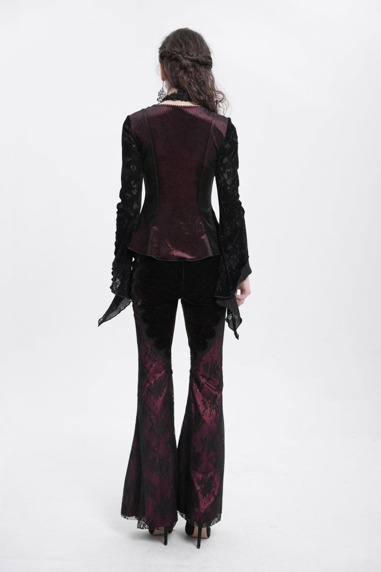 Victorian Lolita Blouse - Trumpet Jacquard Cutout, Red, Women's Style, Long Sleeves - additional product view 5