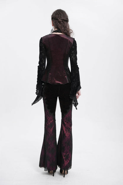 Victorian Lolita Blouse - Trumpet Jacquard Cutout, Red, Women's Style, Long Sleeves - additional product view 5