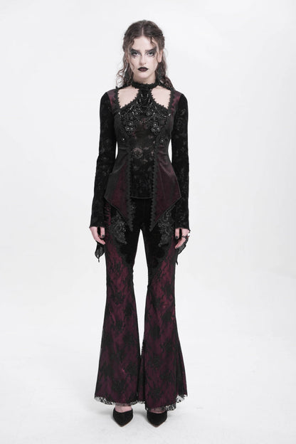 Victorian Lolita Blouse - Trumpet Jacquard Cutout, Red, Women's Style, Long Sleeves - additional product view 6