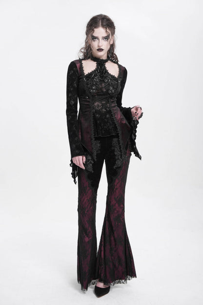 Victorian Lolita Blouse - Trumpet Jacquard Cutout, Red, Women's Style, Long Sleeves - additional product view 13