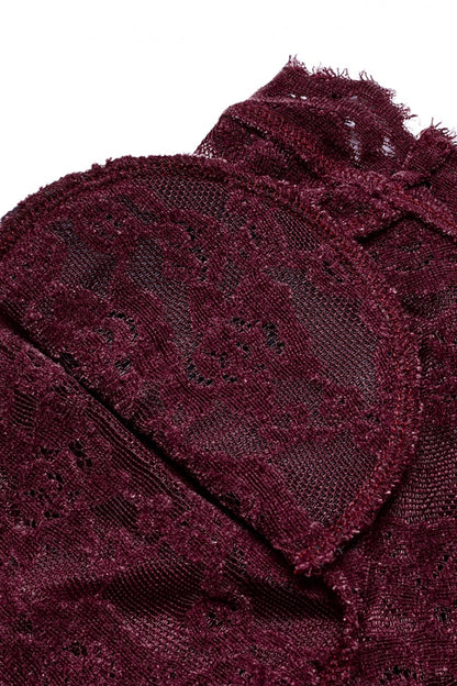 Victorian Lolita Blouse - V Collar Lace Sheer, Red, Women's Style, Lace Trim, Long Sleeves - additional product view 7
