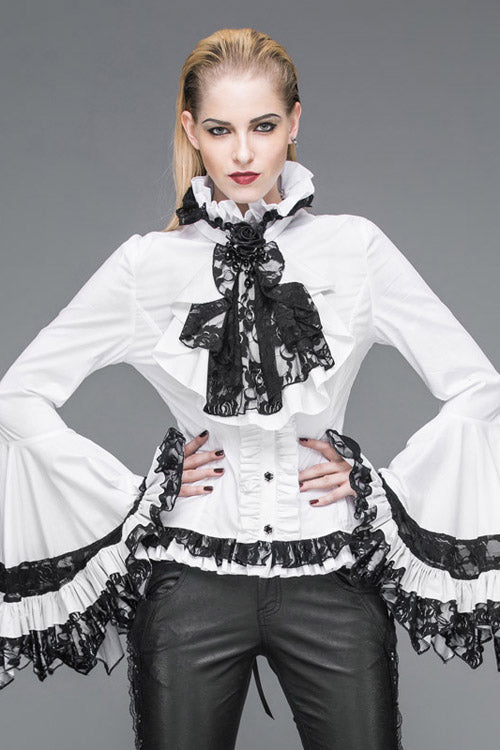 Victorian Lolita Blouse - Vintagetrumpet Sleeves Back, White, Women's Style, Gothic Style - additional product view 2