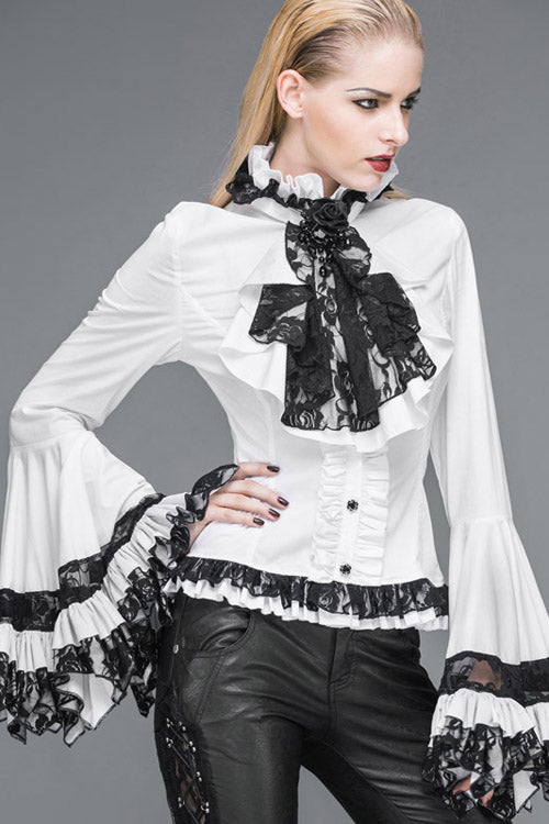 Victorian Lolita Blouse - Vintagetrumpet Sleeves Back, White, Women's Style, Gothic Style - additional product view 3