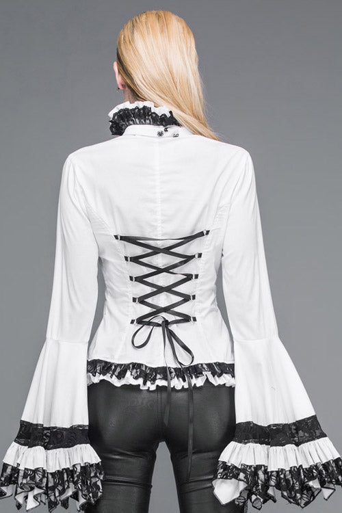 Victorian Lolita Blouse - Vintagetrumpet Sleeves Back, White, Women's Style, Gothic Style - additional product view 4