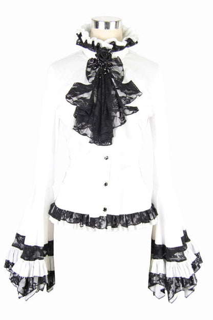 Victorian Lolita Blouse - Vintagetrumpet Sleeves Back, White, Women's Style, Gothic Style - additional product view 5